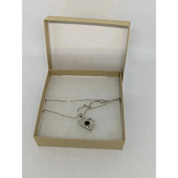 Silver Asymmetrical Heart Pendent Necklace Milky Center Bead Princess - Picture 6 of 8